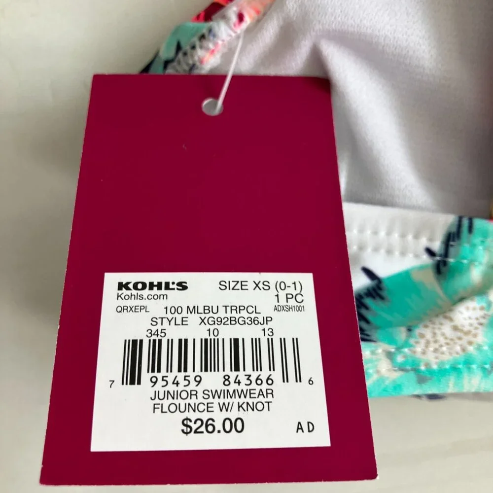 SO Juniors XS (0-1) Girls Malibu Tropical Flounce Swim Bikini top XS